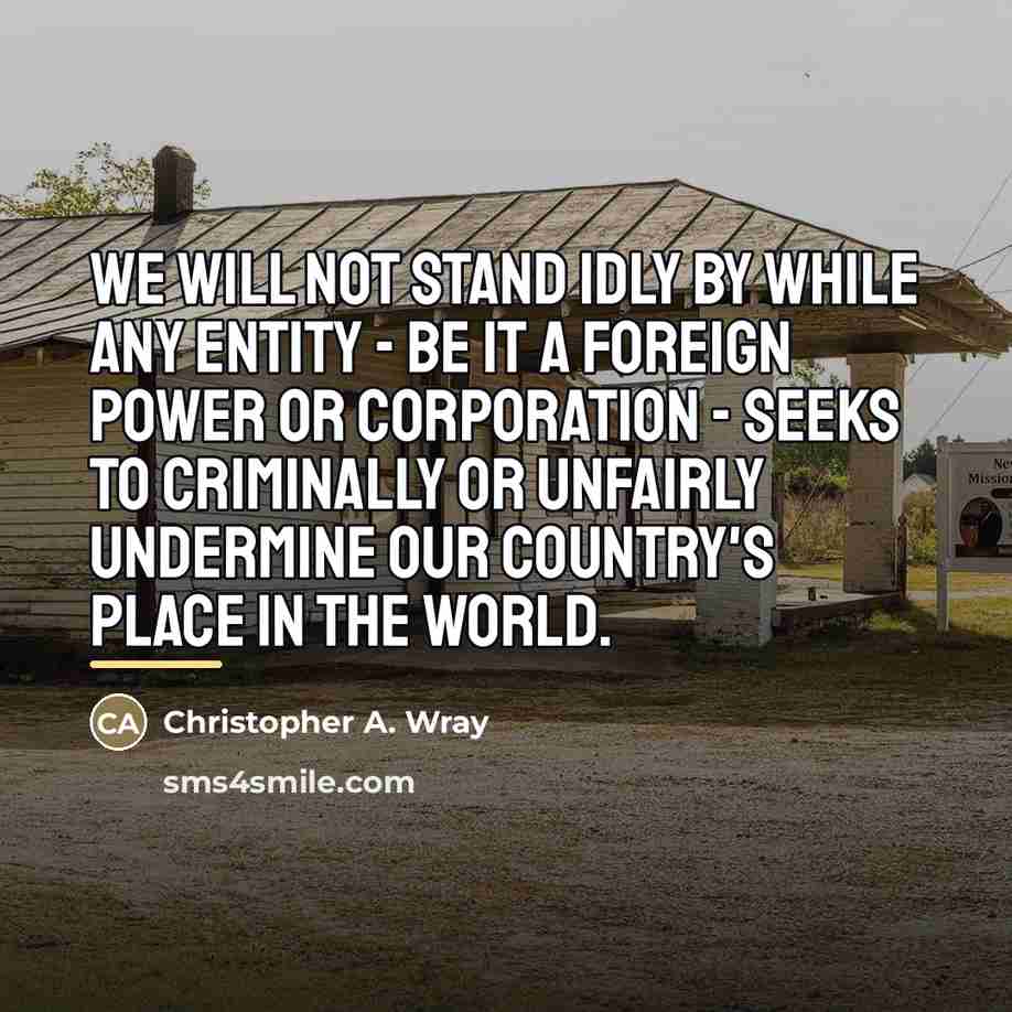 “We will not stand idly by while any entity -…” quote by Christopher A. Wray