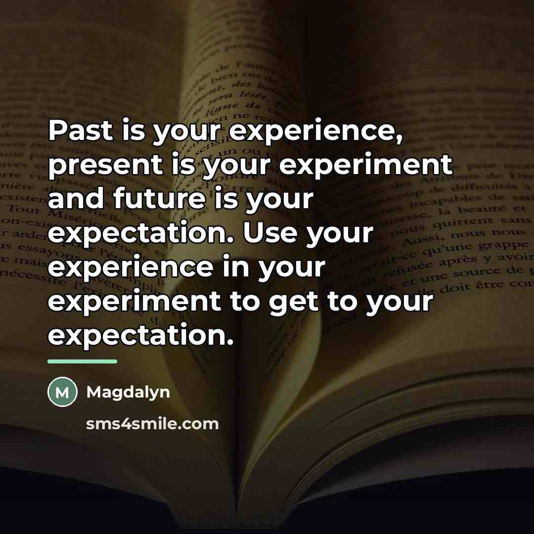 “Past is your experience, present is your experiment and future…” quote by Magdalyn