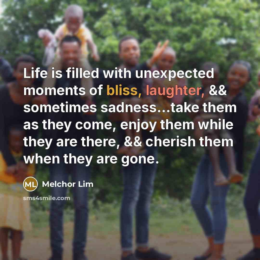 “Life is filled with unexpected moments of bliss, laughter, &&…” quote by Melchor Lim