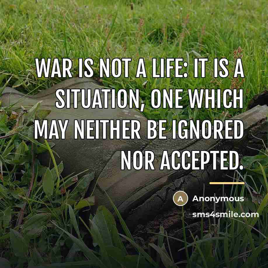 “War is not a life: it is a situation, one…” quote by Anonymous