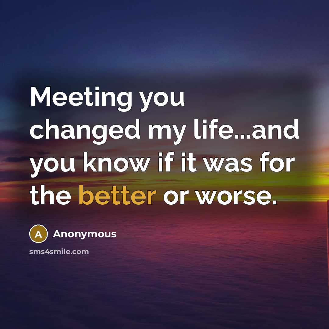 “Meeting you changed my life...and you know if it was for the better or worse.” quote by Anonymous
