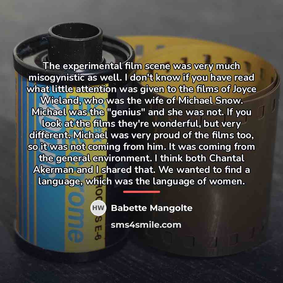 “The experimental film scene was very much misogynistic as well.…” quote by Babette Mangolte