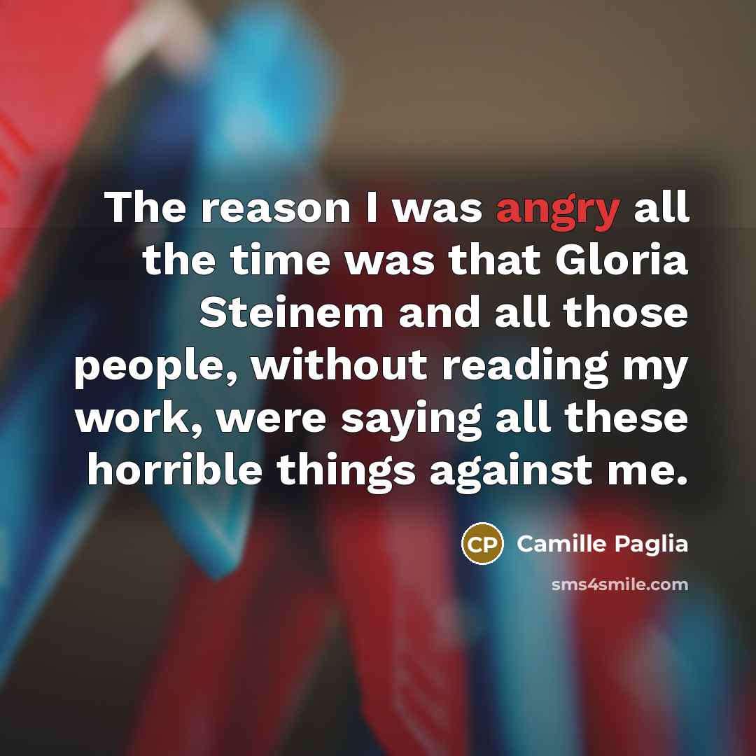“The reason I was angry all the time was that…” quote by Camille Paglia