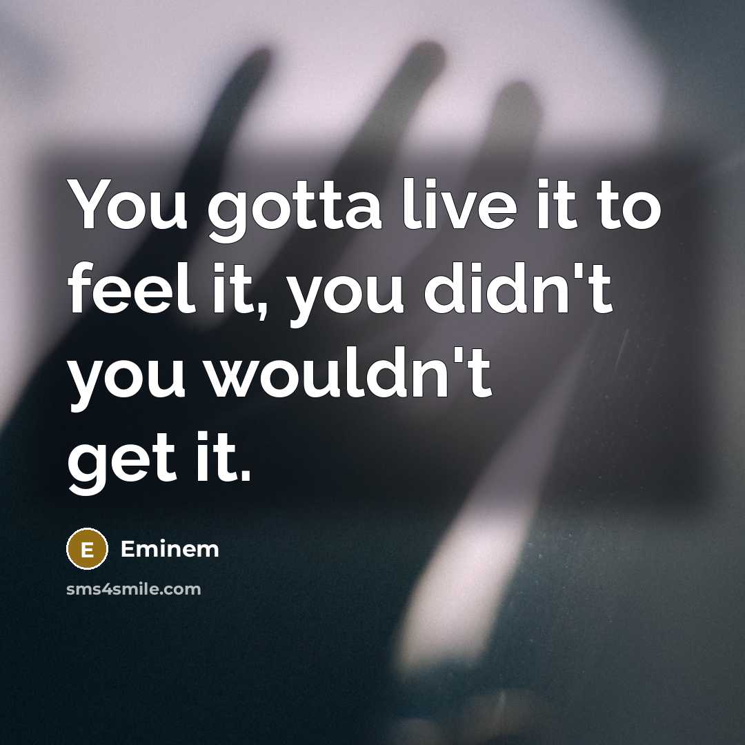 “You gotta live it to feel it, you didn't you wouldn't get it.” quote by Eminem