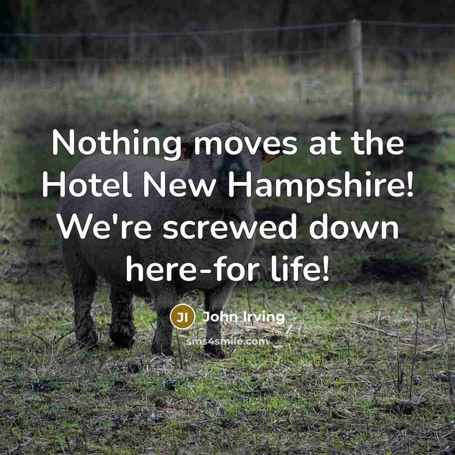“Nothing moves at the Hotel New Hampshire! We're screwed down…” quote by John Irving