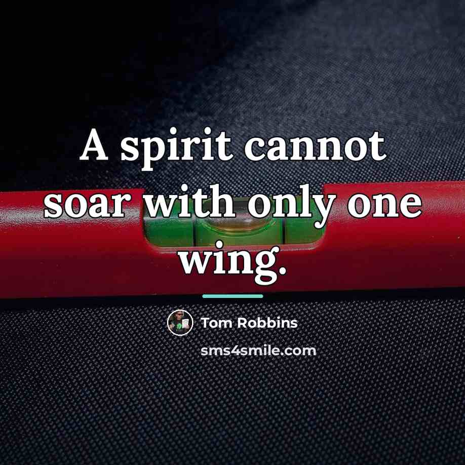 “A spirit cannot soar with only one wing.…” quote by Tom Robbins