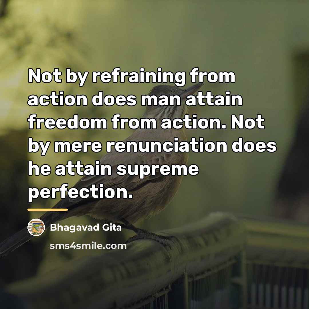 “Not by refraining from action does man attain freedom from…” quote by Bhagavad Gita