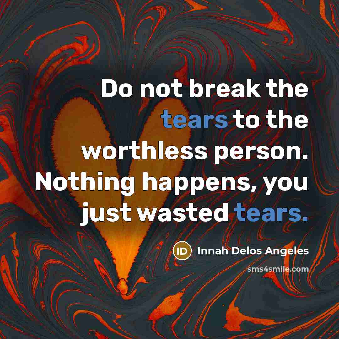 “Do not break the tears to the worthless person. Nothing…” quote by Innah Delos Angeles