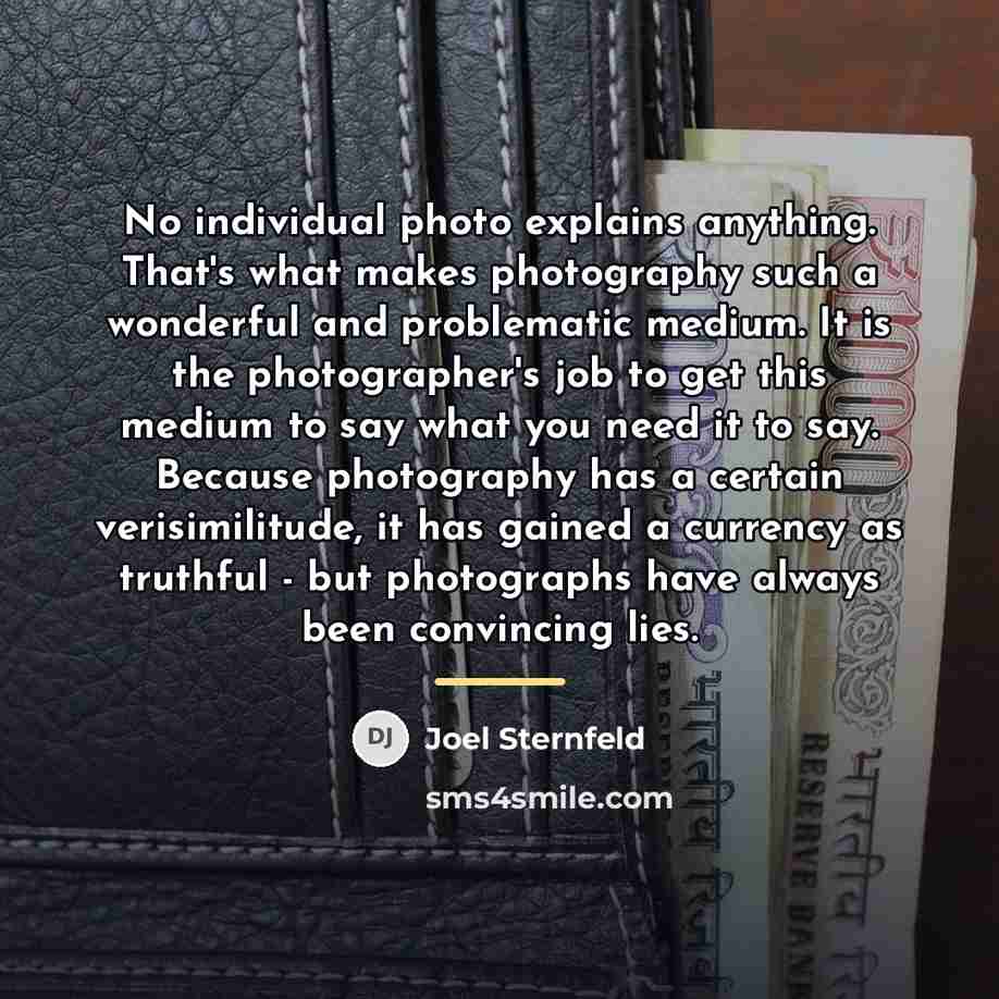 “No individual photo explains anything. That's what makes photography such…” quote by Joel Sternfeld