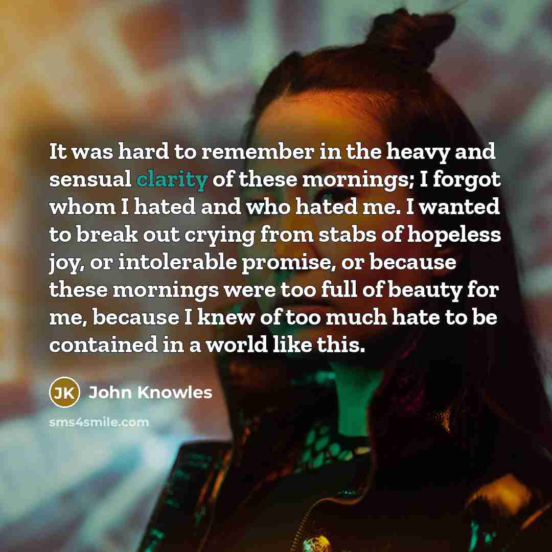 “It was hard to remember in the heavy and sensual…” quote by John Knowles