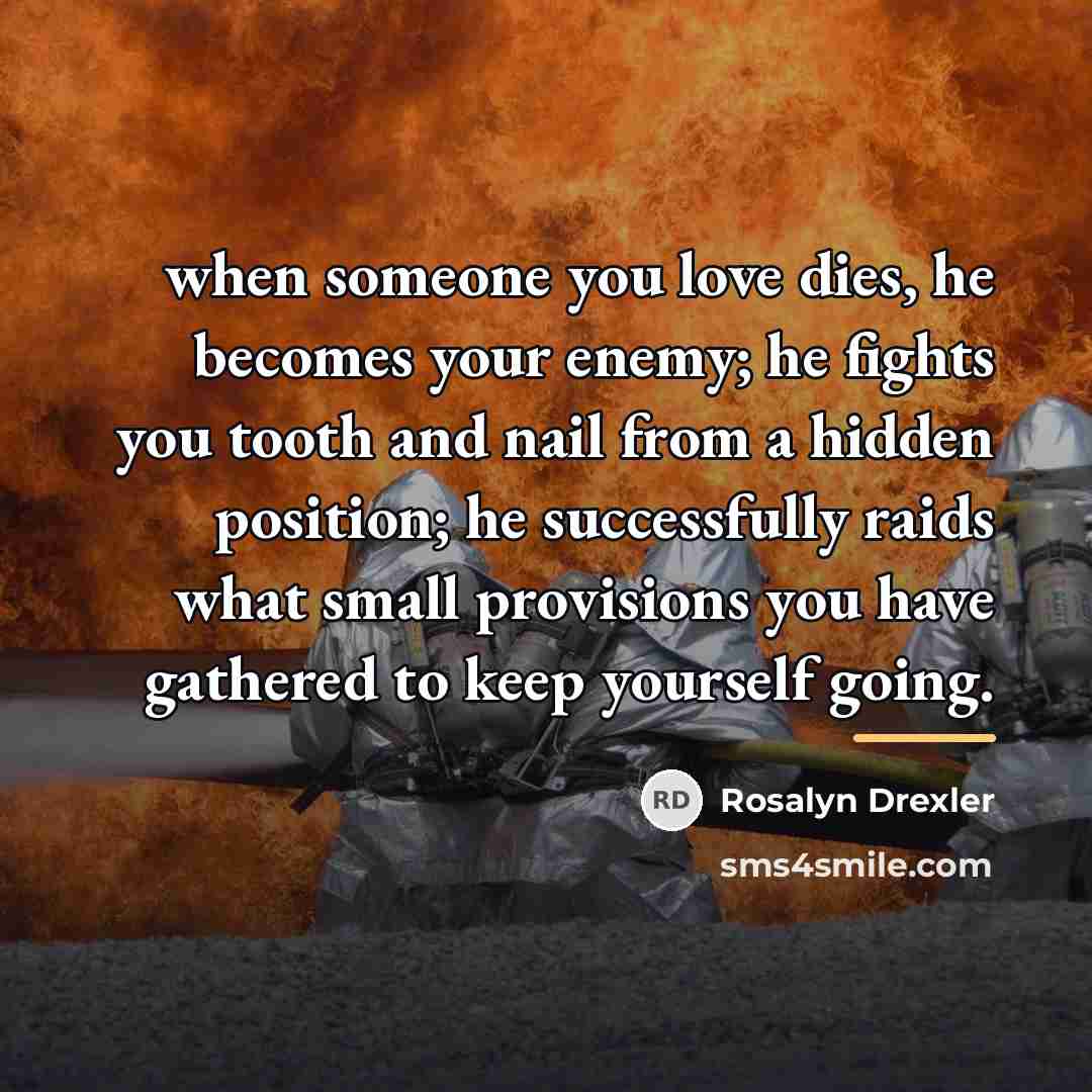 “when someone you love dies, he becomes your enemy; he…” quote by Rosalyn Drexler