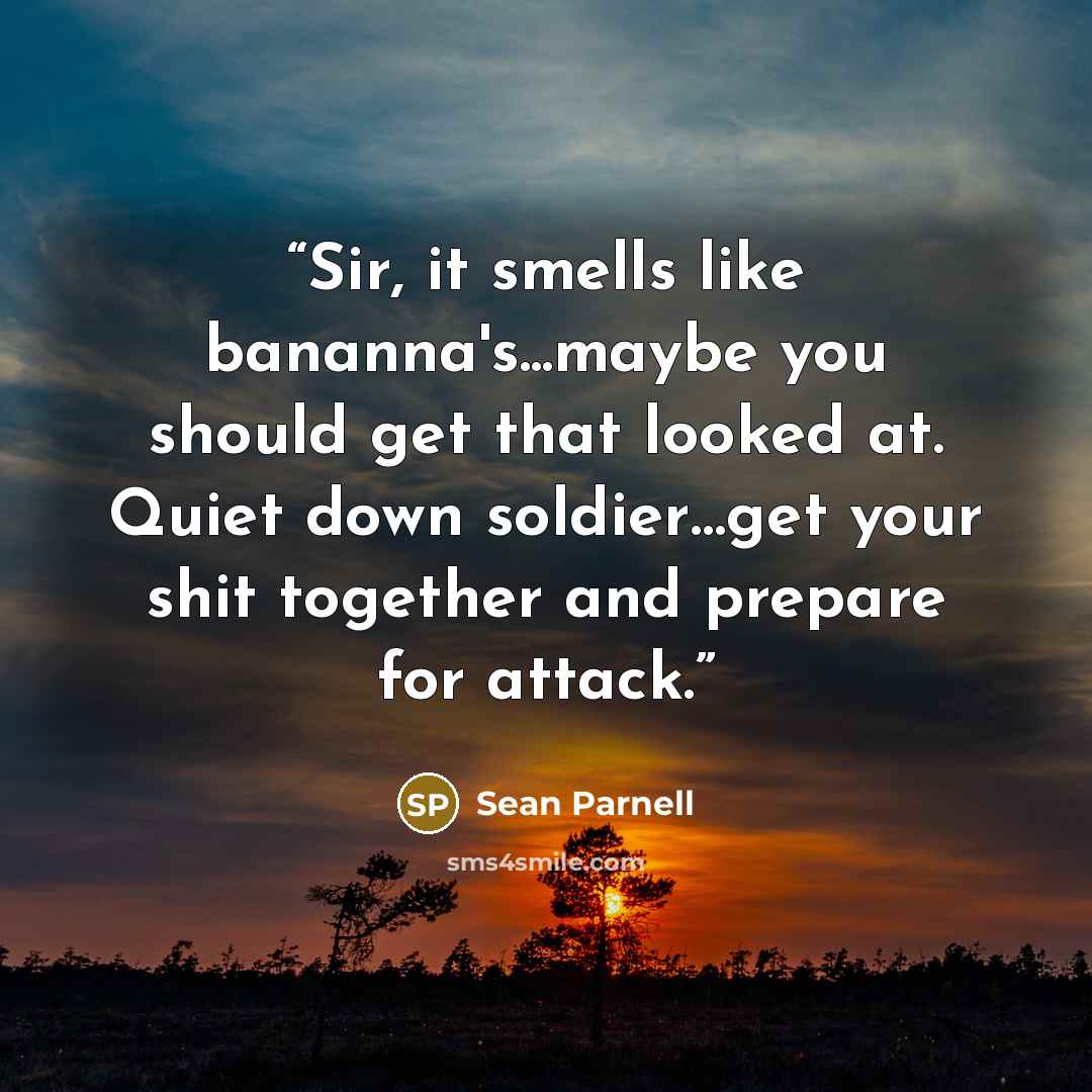 “Sir, it smells like bananna's...maybe you should get that looked at. Quiet down soldier…get your shit together and prepare for attack.” quote by Sean Parnell