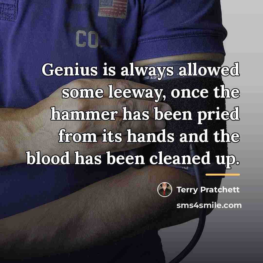 “Genius is always allowed some leeway, once the hammer has…” quote by Terry Pratchett