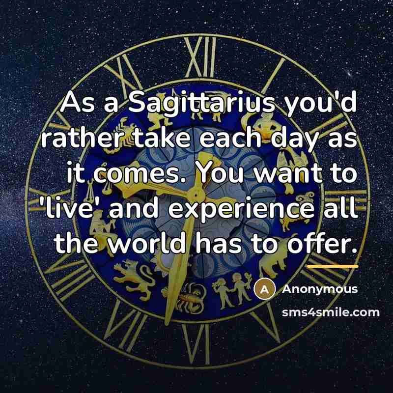 “As a Sagittarius you'd rather take each day as it…” quote by Anonymous