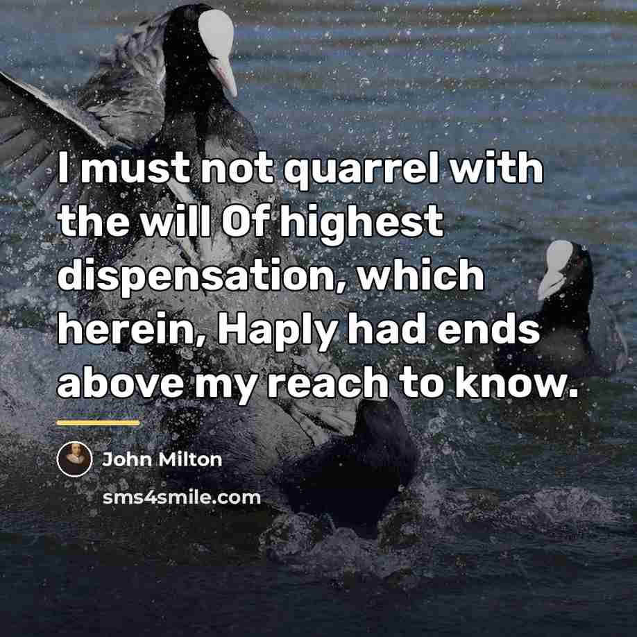 “I must not quarrel with the will Of highest dispensation,…” quote by John Milton