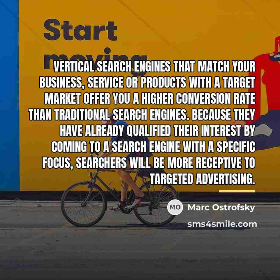 “Vertical search engines that match your business, service or products…” quote by Marc Ostrofsky