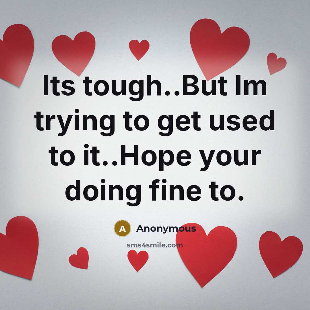 “Its tough..But Im trying to get used to it..Hope your…” quote by Anonymous