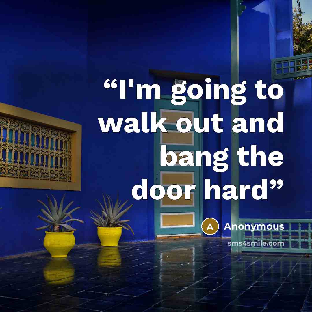 “I'm going to walk out and bang the door hard” quote by Anonymous