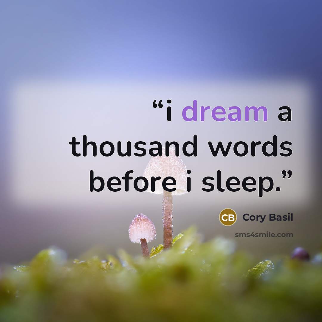 “i dream a thousand words before i sleep.” quote by Cory Basil