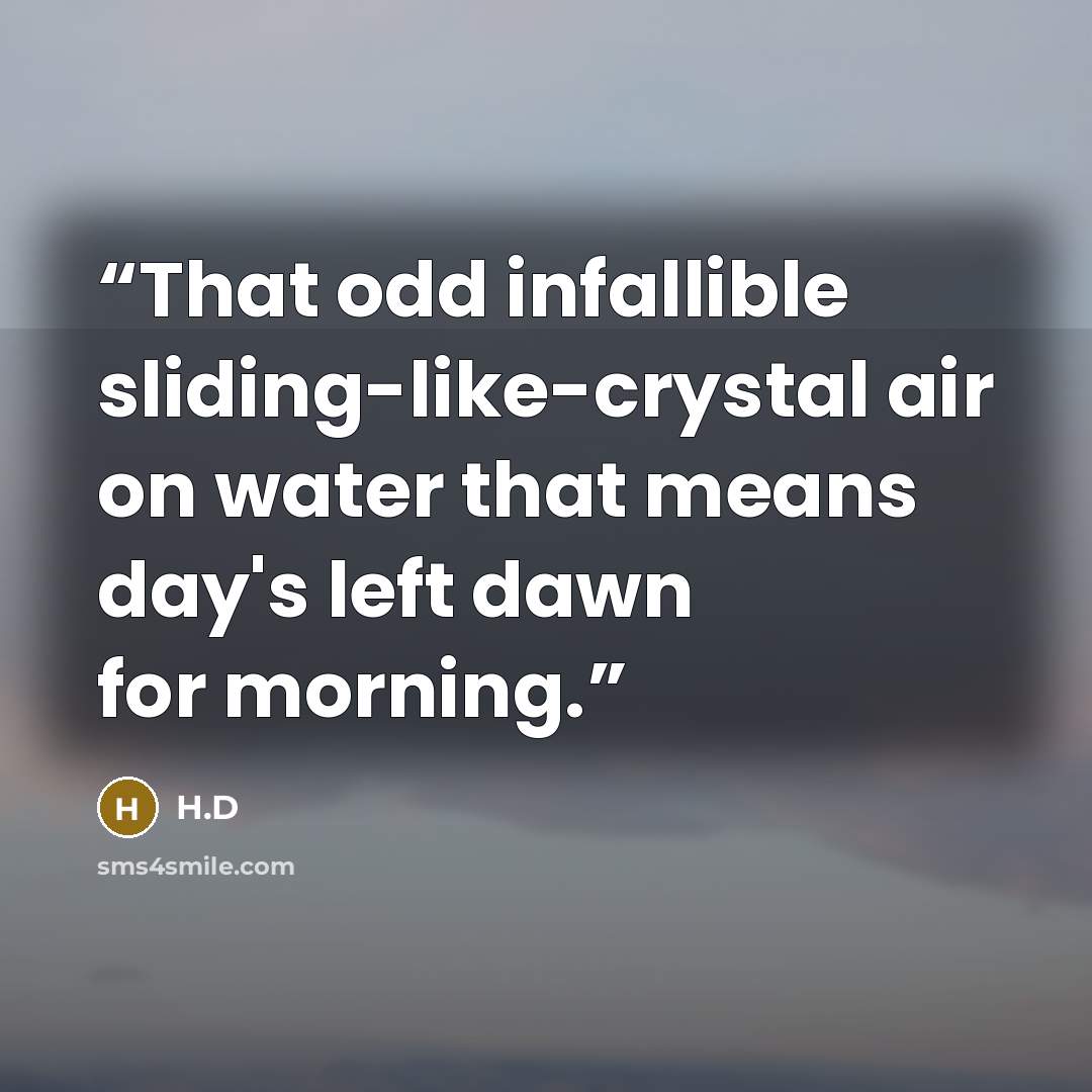 “That odd infallible sliding-like-crystal air on water that means day's left dawn for morning.” quote by H.D