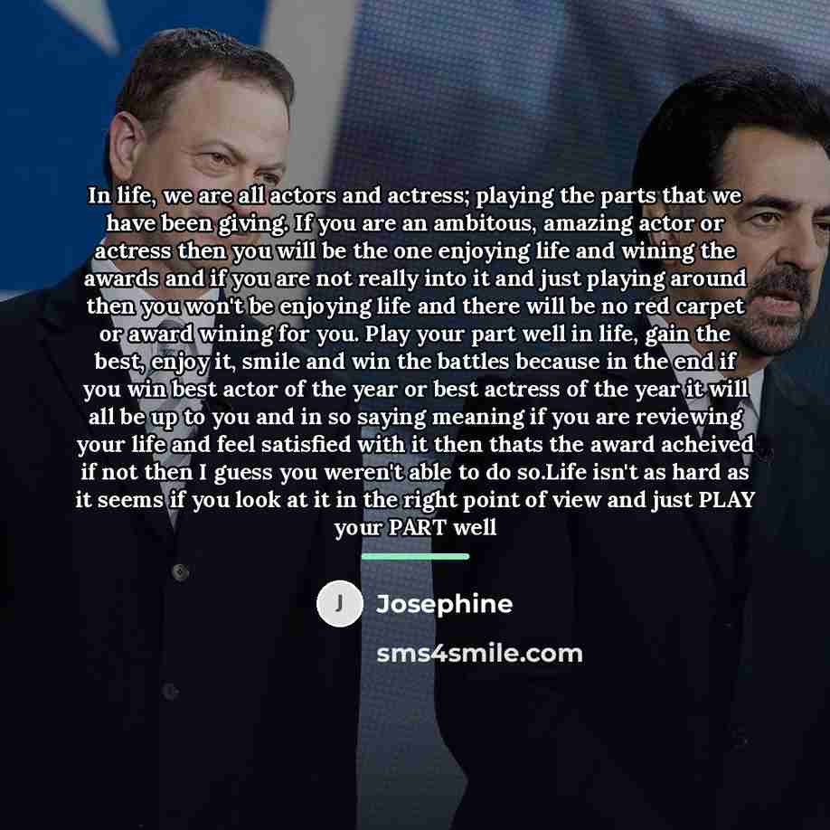 “In life, we are all actors and actress; playing the…” quote by Josephine