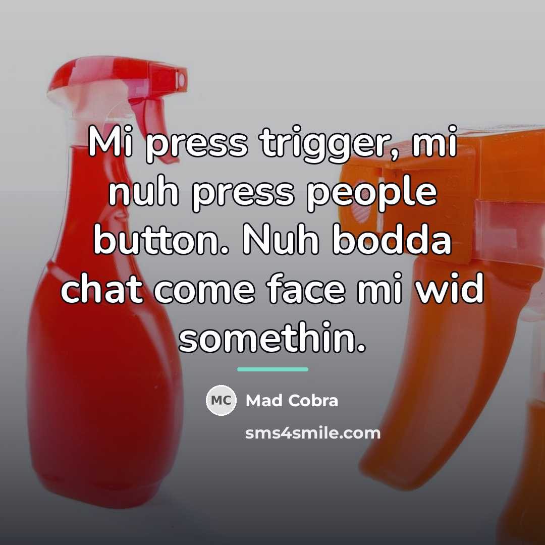 “Mi press trigger, mi nuh press people button. Nuh bodda…” quote by Mad Cobra