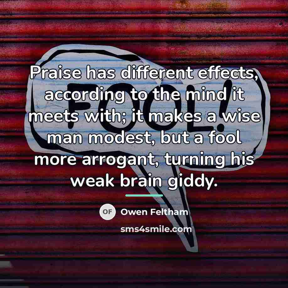 “Praise has different effects, according to the mind it meets…” quote by Owen Feltham