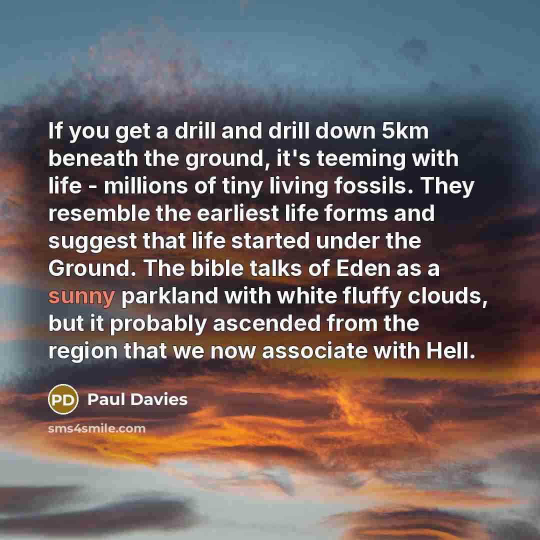 “If you get a drill and drill down 5km beneath…” quote by Paul Davies