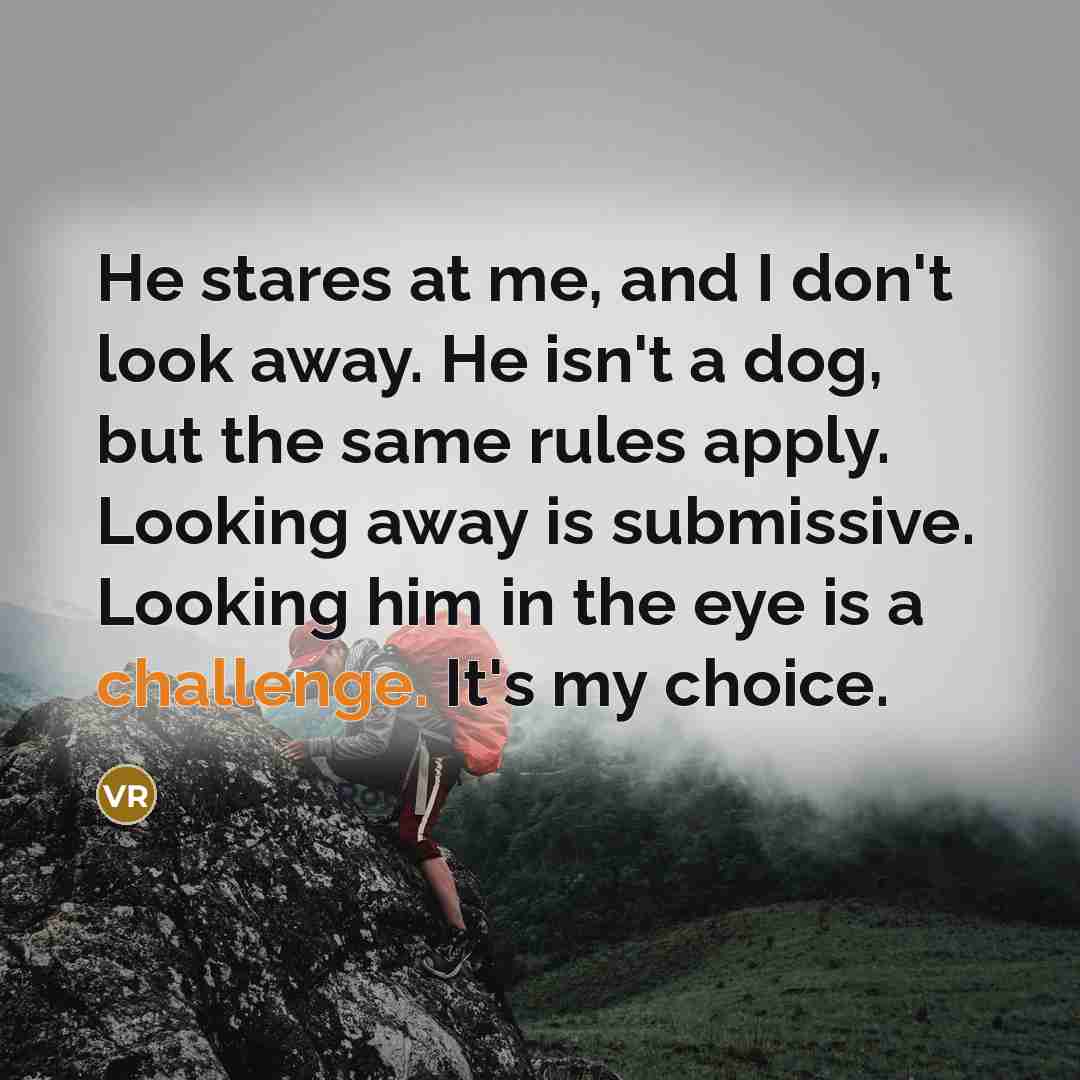 “He stares at me, and I don't look away. He…” quote by Veronica Roth