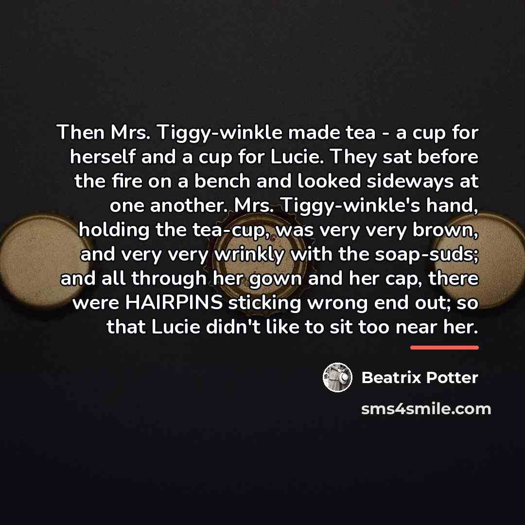 “Then Mrs. Tiggy-winkle made tea - a cup for herself…” quote by Beatrix Potter