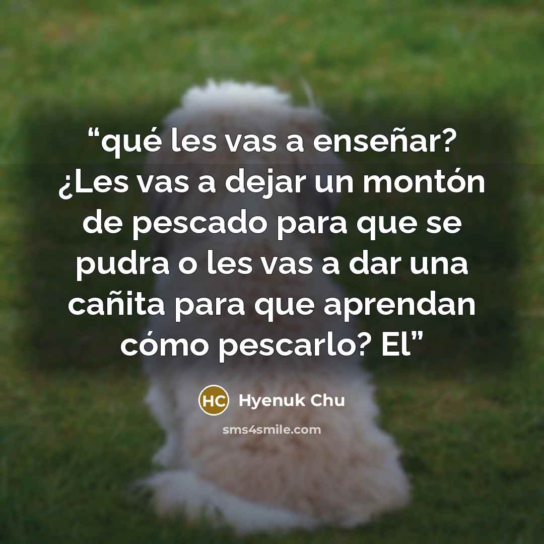 “qué les vas a enseñar? ¿Les vas a dejar un montón de pescado para que se pudra o les vas a dar una cañita para que aprendan cómo pescarlo? El” quote by Hyenuk Chu