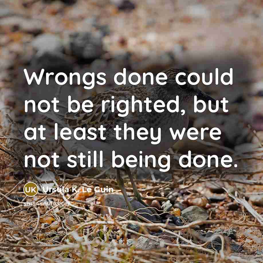 “Wrongs done could not be righted, but at least they…” quote by Ursula K. Le Guin