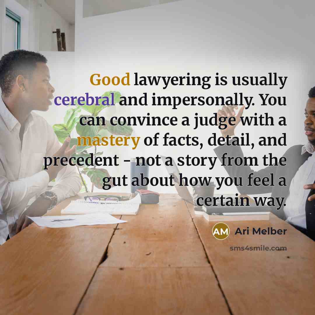 “Good lawyering is usually cerebral and impersonally. You can convince a judge with a mastery of facts, detail, and precedent - not a story from the gut about how you feel a certain way.” quote by Ari Melber
