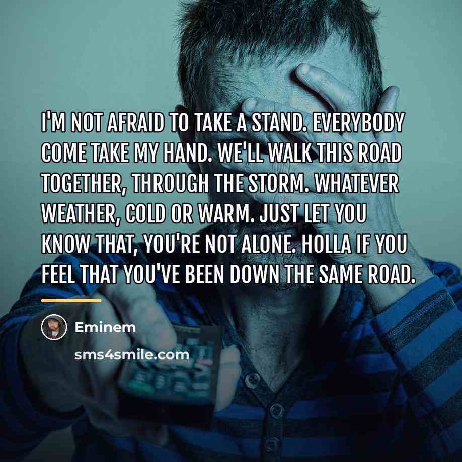 “I'm not afraid to take a stand. Everybody come take…” quote by Eminem