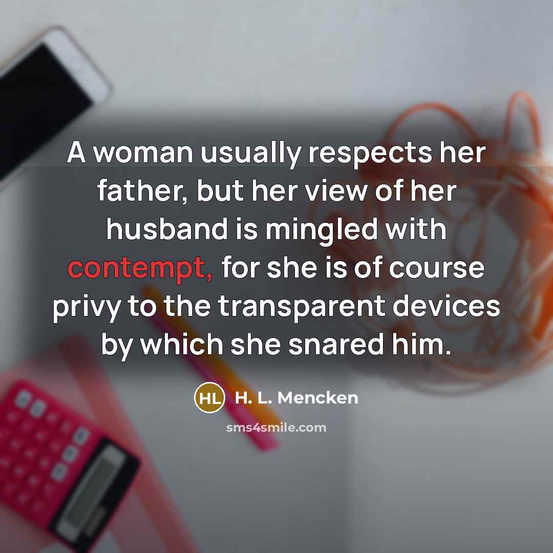 “A woman usually respects her father, but her view of…” quote by H. L. Mencken