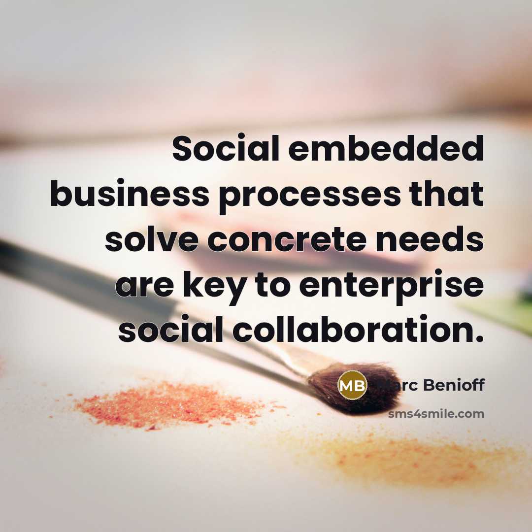 “Social embedded business processes that solve concrete needs are key…” quote by Marc Benioff