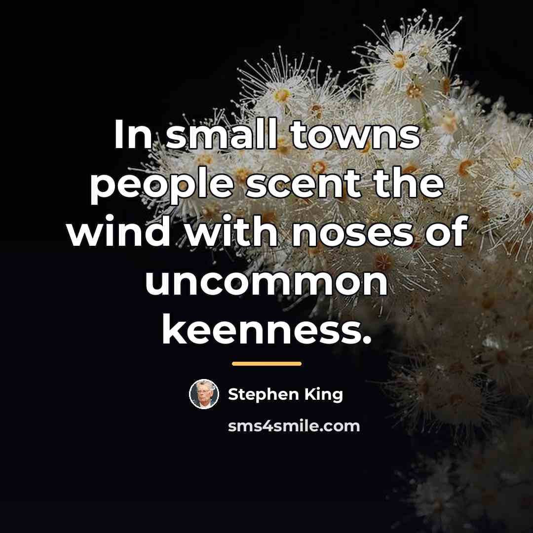 “In small towns people scent the wind with noses of…” quote by Stephen King