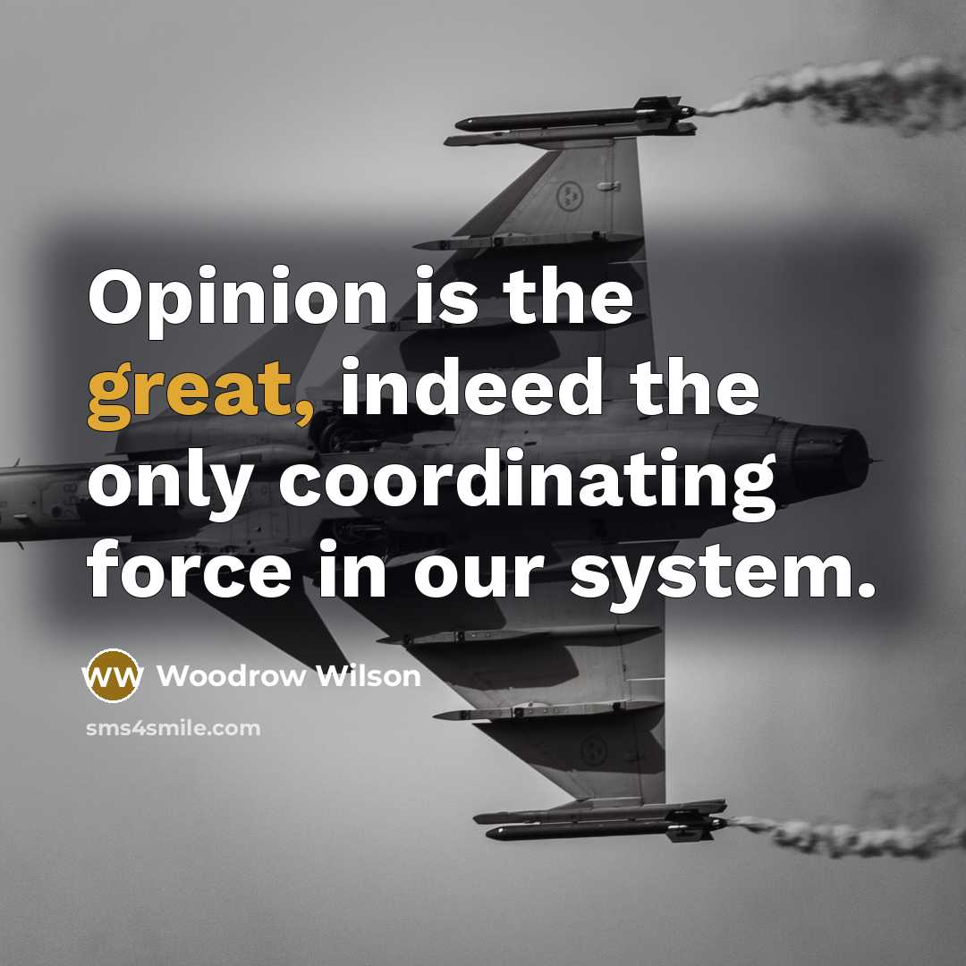 “Opinion is the great, indeed the only coordinating force in…” quote by Woodrow Wilson