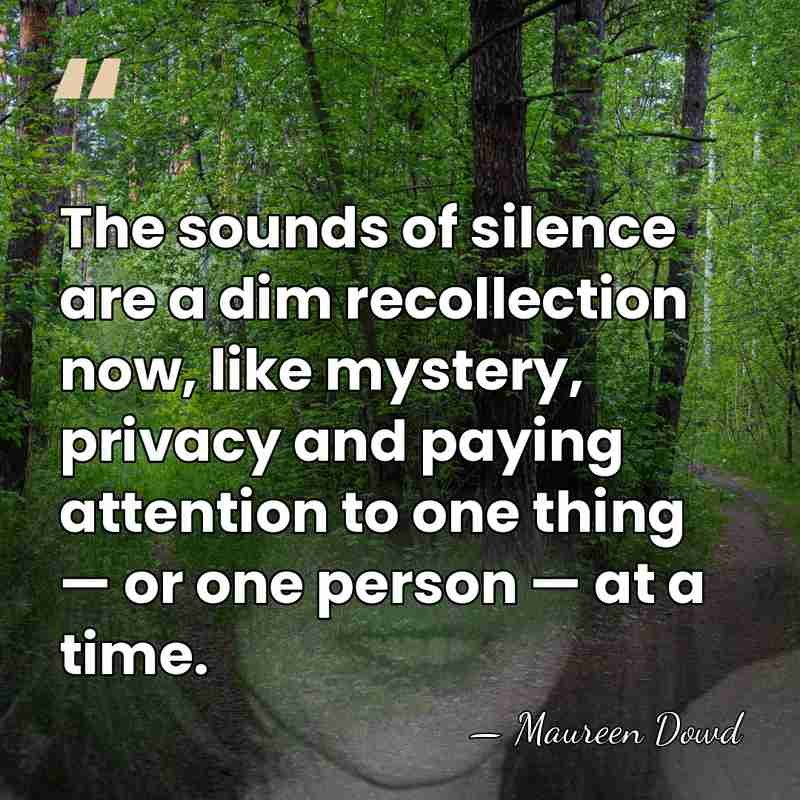 The sounds of silence are a dim recollection now, like mystery, privacy&hellip; - Maureen Dowd