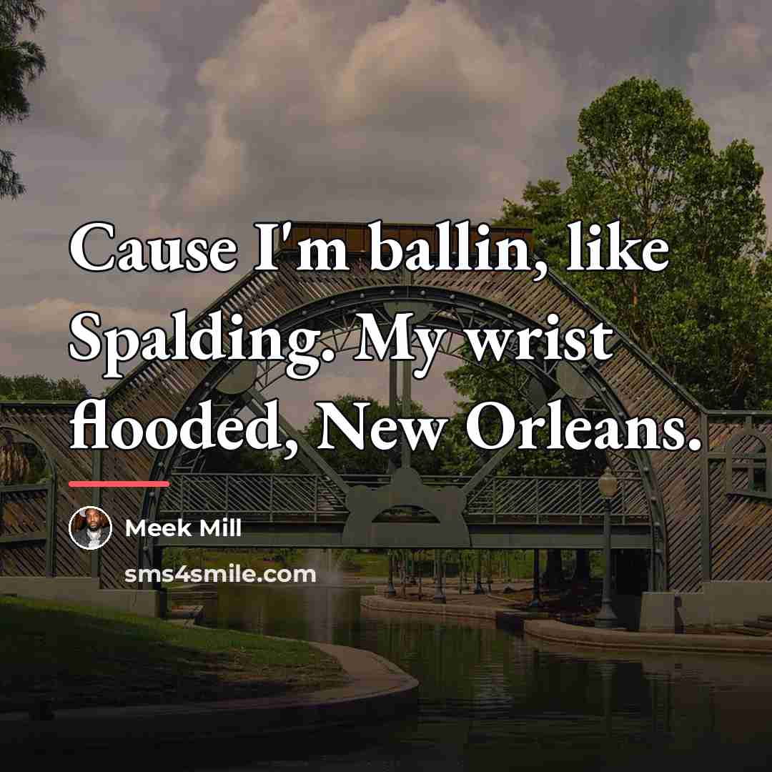 “Cause I'm ballin, like Spalding. My wrist flooded, New Orleans.…” quote by Meek Mill