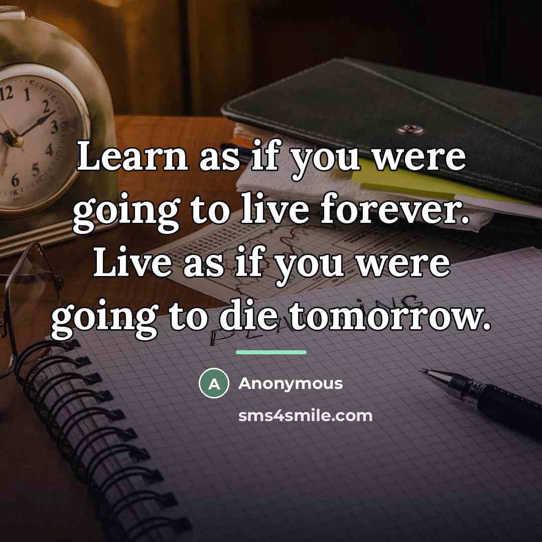 “Learn as if you were going to live forever. Live…” quote by Anonymous