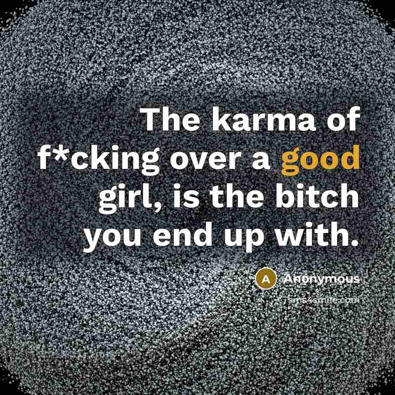 “The karma of f*cking over a good girl, is the bitch you end up with.” quote by Anonymous