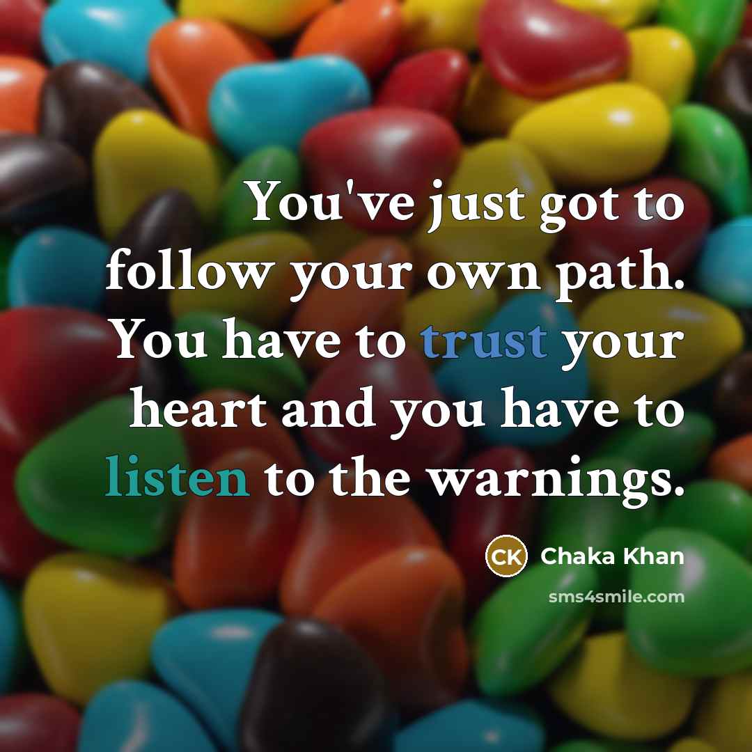 “You've just got to follow your own path. You have to trust your heart and you have to listen to the warnings.” quote by Chaka Khan