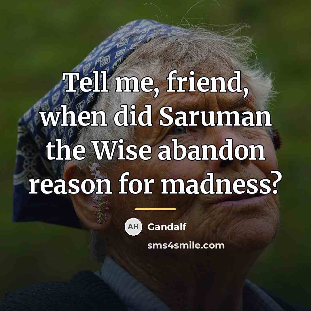 “Tell me, friend, when did Saruman the Wise abandon reason…” quote by Gandalf