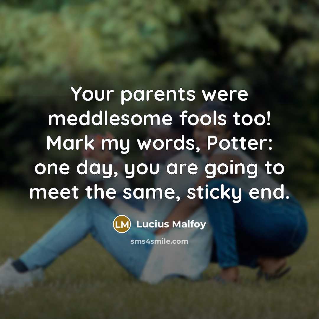“Your parents were meddlesome fools too! Mark my words, Potter:…” quote by Lucius Malfoy