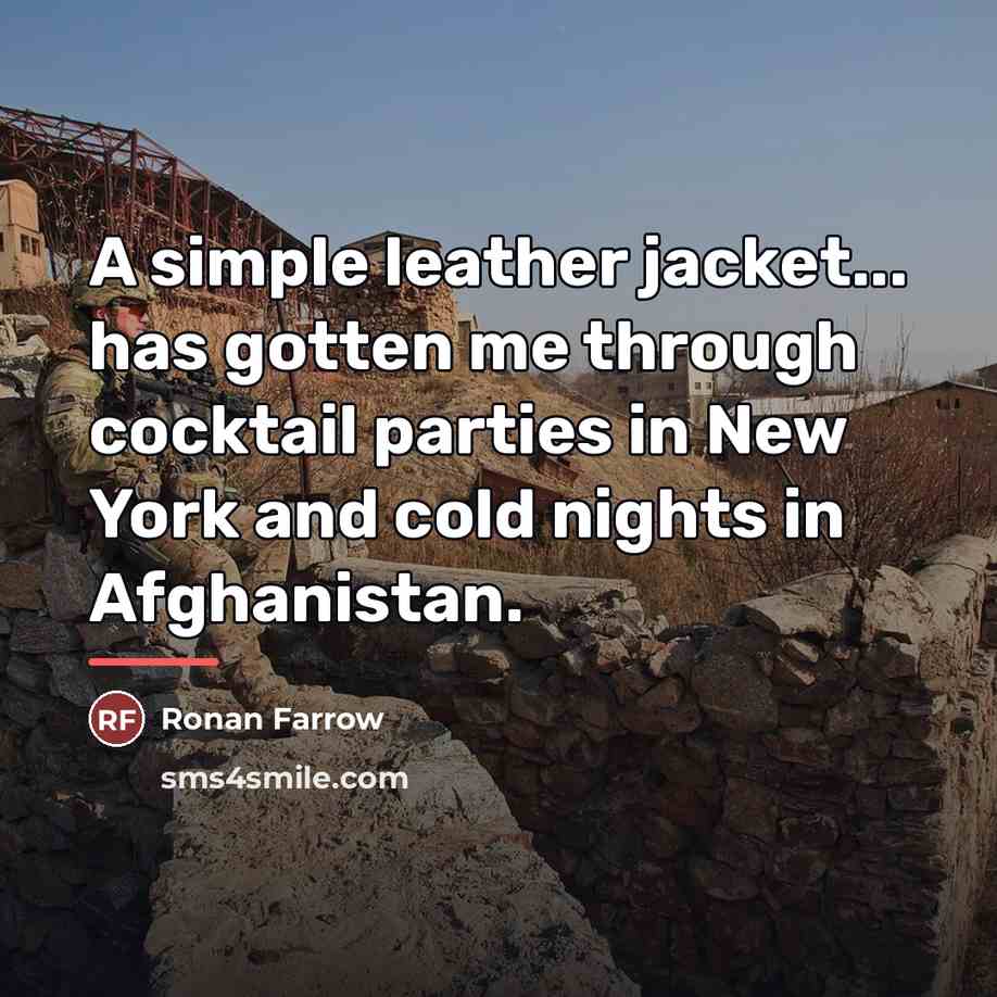 “A simple leather jacket... has gotten me through cocktail parties…” quote by Ronan Farrow