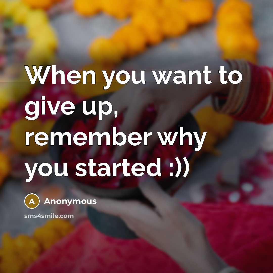 “When you want to give up, remember why you started :))” quote by Anonymous