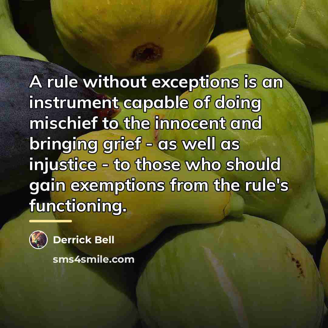 “A rule without exceptions is an instrument capable of doing…” quote by Derrick Bell