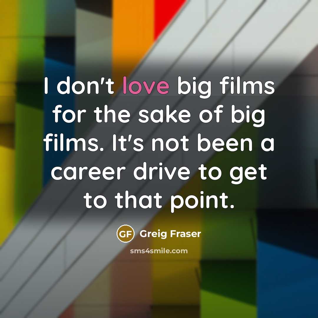 “I don't love big films for the sake of big…” quote by Greig Fraser