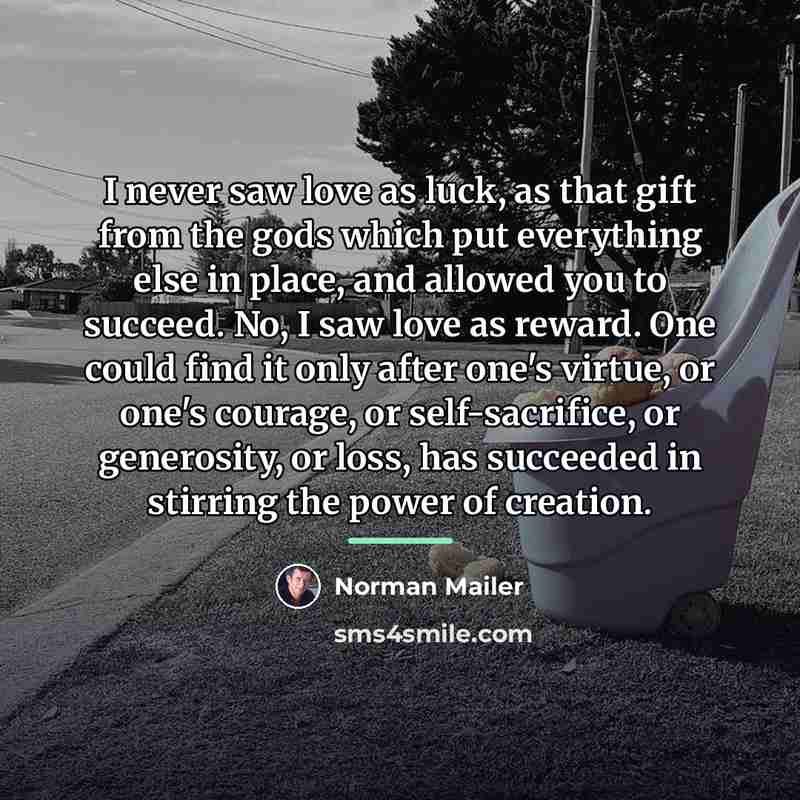 “I never saw love as luck, as that gift from…” quote by Norman Mailer